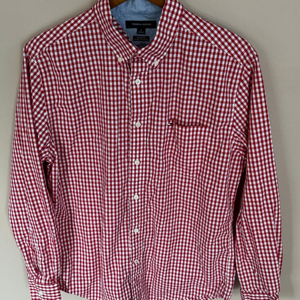 Tommy Hilfiger Button Down Long Sleeve Red Plaid Shirt Medium